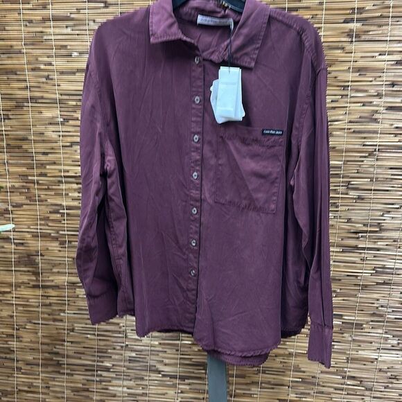 Calvin Klein Jeans Women's Button-Front Top - Bitter Chocolate Size L - Picture 1 of 2